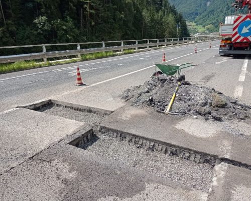 excavation of the holes housing the BISON weighing plates and track up to the roadside for cable ducts